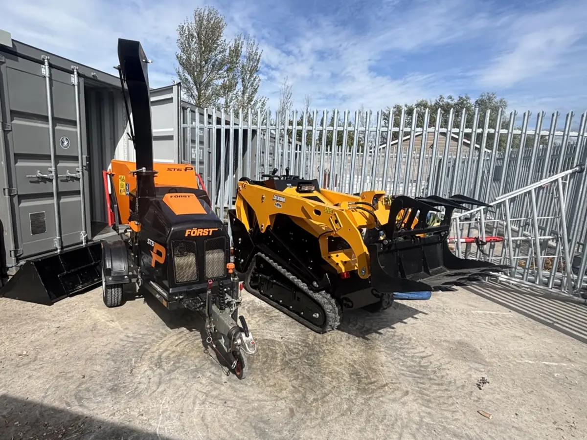 J.B Tree Surgery chipper and tracked mini loader available for hire